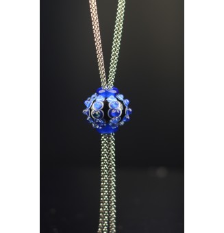 collier "bleu" avec perles de verre, acier inoxydable 80 cm