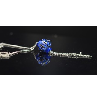 collier "bleu" avec perles de verre, acier inoxydable 80 cm