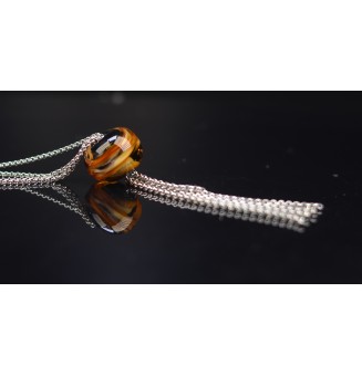 collier "caramel et noir " avec perles de verre, acier inoxydable 80 cm