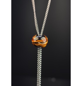 collier "caramel et noir " avec perles de verre, acier inoxydable 80 cm