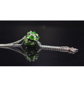 collier " NOIR VERT" avec perles de verre, acier inoxydable 80 cm