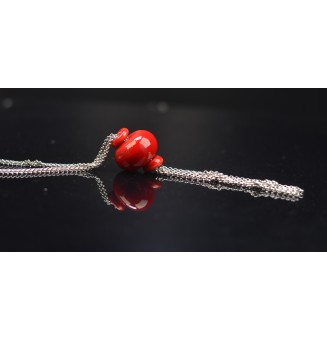 collier "ROUGE" avec perles de verre, acier inoxydable80 cm