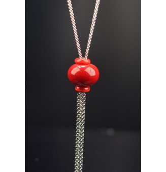 collier "ROUGE" avec perles de verre, acier inoxydable80 cm