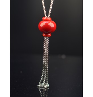 collier "ROUGE" avec perles de verre, acier inoxydable80 cm