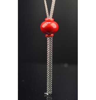 collier "ROUGE" avec perles de verre, acier inoxydable80 cm