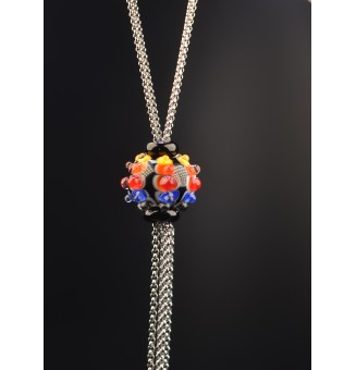 collier " multicolore" avec perles de verre, acier inoxydable 80 cm