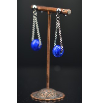Boucles d'oreilles  "bleu "  en  acier inoxydable avec perles de verre