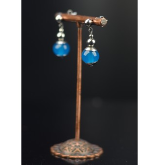 Boucles d'oreilles  "bleu océan"  en  acier inoxydable avec perles de verre