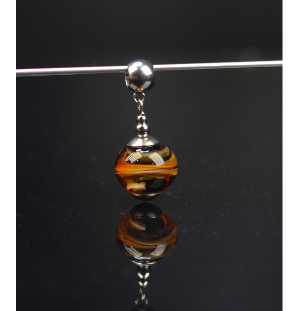 Charm "noir caramel" avec perles de verre sur beliere pour collier ou bracelet