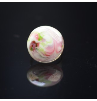 cabochon "blanc rose vert" pour bague ou collier interchangeable en verre  (sans le support )