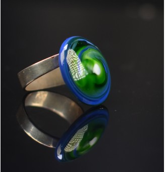cabochon "blanc bleu vert" pour bague ou collier interchangeable en verre  (sans le support )