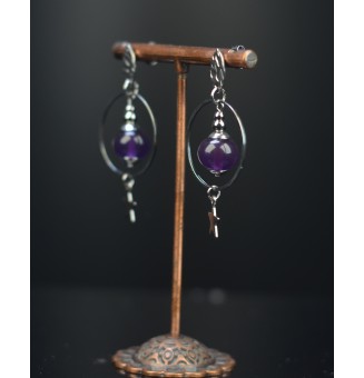 Boucles d'oreilles étoile "violet"  en  acier inoxydable avec perles de verre