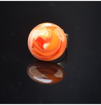 cabochon "abricot rouge" pour bague ou collier interchangeable en verre  (sans le support )