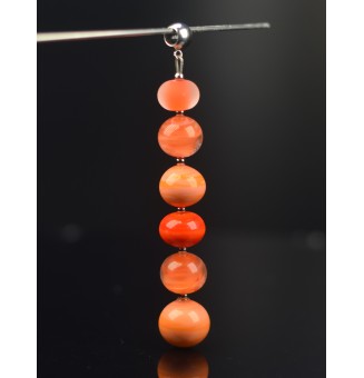 pendentif pour collier "ORANGE ABRICOT" avec perles de verre sur beliere acier inoxydable