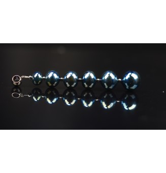 pendentif pour collier "Bleu métallisé" avec perles de verre sur beliere acier inoxydable