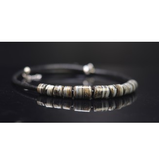 collier ton pierre 45 cm avec perles de verre cuir noir