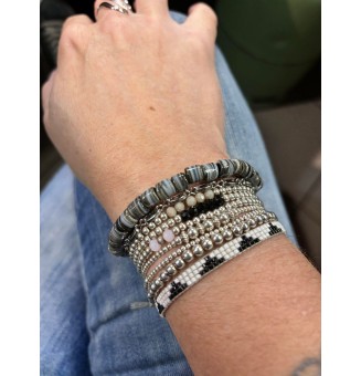 Bracelet élastique en perles de verre filé "couleur pierre" perles tube