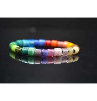 Bracelet élastique en perles de verre filé "MULTICOLORE" perles tube