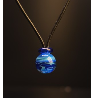 Collier en cuir avec perles de verre filé "2 bleus" 44+3 cm