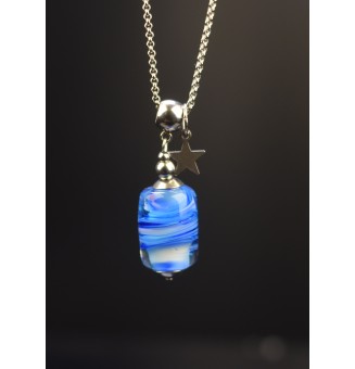 Collier avec perles de verre filé "2 Bleus" 50+3 cm
