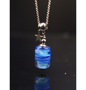 Collier avec perles de verre filé "2 Bleus" 50+3 cm