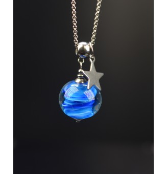 collier  70 + 3 cm "2 bleus " perles de verre filé au chalumeau