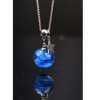 collier  70 + 3 cm "2 bleus " perles de verre filé au chalumeau