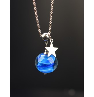 collier  70 + 3 cm "2 bleus " perles de verre filé au chalumeau