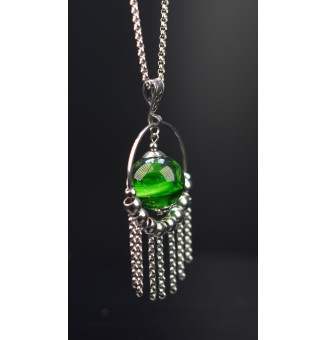 collier  70 + 3 cm "vert rosetta" perles de verre filé au chalumeau
