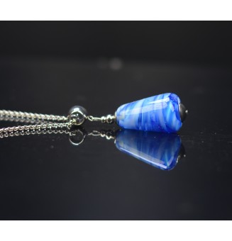 collier  44 + 3 cm "2 BLEUS" perles de verre filé au chalumeau