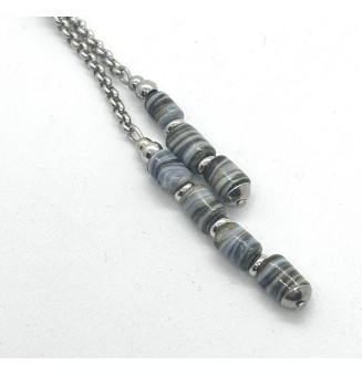 Collier chaine coulissante en acier avec perles "pierre" 60 Cm
