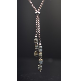 Collier chaine coulissante en acier avec perles "pierre" 60 Cm