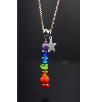 collier  42 + 3 cm "multicolore 7 chakkras" perles de verre filé au chalumeau