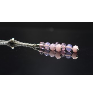 Collier chaine coulissante en acier avec perles "rose"  63+3 Cm