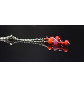 Collier chaine coulissante en acier avec perles "rouge orange rubis"  70+3 Cm