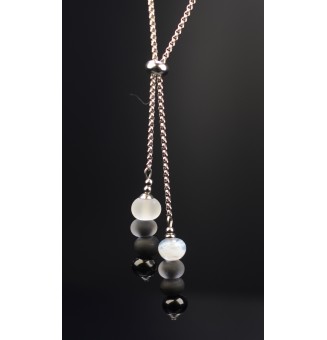 Collier chaine coulissante en acier avec perles "NOIR blanc"  70+3 Cm