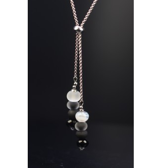 Collier chaine coulissante en acier avec perles "NOIR blanc"  70+3 Cm