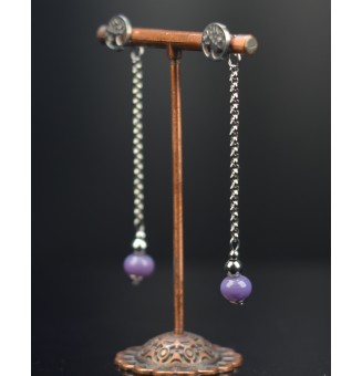 Boucles d'oreilles arbre de vie  "violet"  en  acier inoxydable avec perles de verre