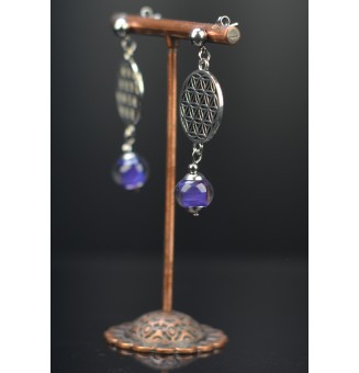 Boucles d'oreilles  "violettes"  en  acier inoxydable avec perles de verre