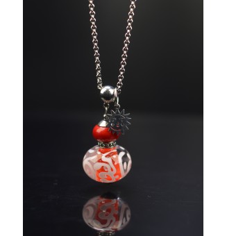 collier soleil 70+3 cm "rouge blanc" perles de verre filé au chalumeau