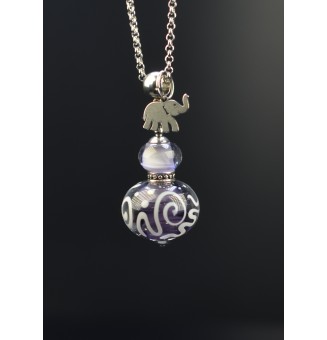 collier  72+3 cm "violet blanc" perles de verre filé au chalumeau