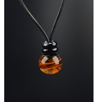 Collier en cuir avec perles de verre filé "noir caramel" 44+3 cm