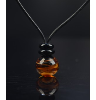 Collier en cuir avec perles de verre filé "noir caramel" 44+3 cm