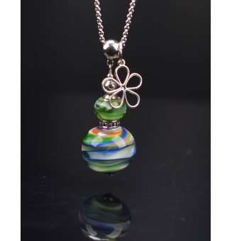 collier  70+3 cm "VERT ROUGE" perles de verre filé au chalumeau