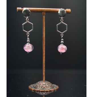 Boucles d'oreilles  "Rose clair"  en  acier inoxydable avec perles de verre
