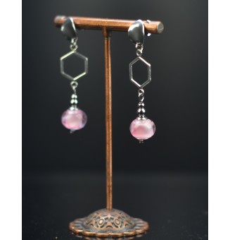 Boucles d'oreilles  "Rose clair"  en  acier inoxydable avec perles de verre