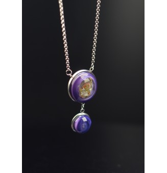 collier  68 cm "VIOLET ET OR" perles de verre filé au chalumeau