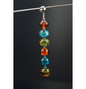 pendentif pour collier "BLEU CARAMEL" avec perles de verre sur beliere acier inoxydable