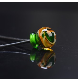 Collier en cuir avec perles de verre filé "vert rosetta et caramel" 50+3 cm