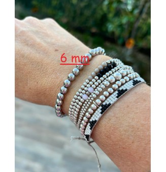 Bracelet élastique tout en  acier inoxydable, avec perles diam 6 mm acier inoxydable